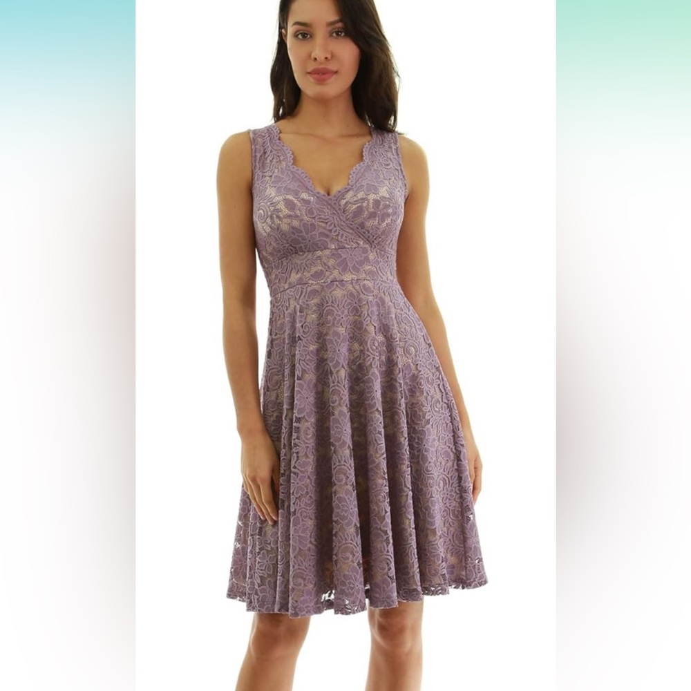 Patty Boutik M purple lace overlay empire waist sleeveless dress